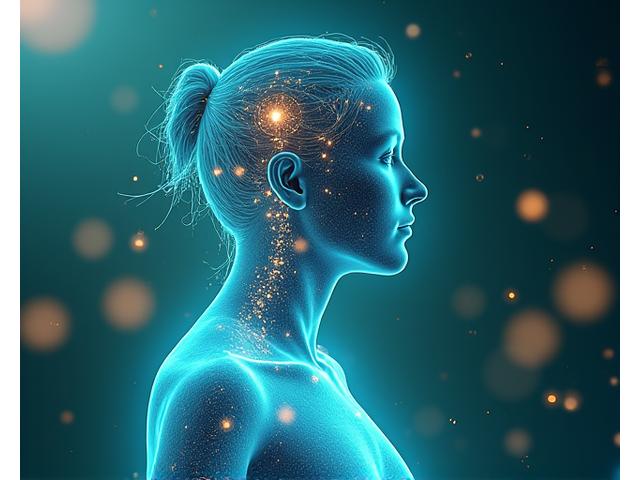 Visual representation of an AI-powered human silhouette with data streams, indicating personalized nutrition analysis.
