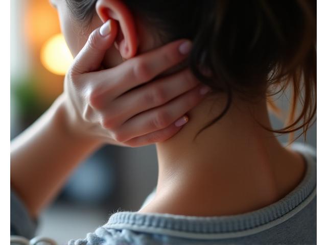A person gently massaging their temples, illustrating self-massage for pressure point relief.